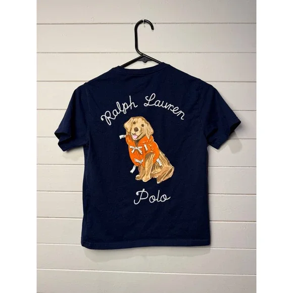Polo Ralph Lauren Kids Navy Blue Dog Life Vest Graphic T Shirt Size M 8/10 - Picture 3 of 8